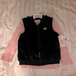 3T Juicy Couture faux fur vest, long sleeve shirt and heart pants